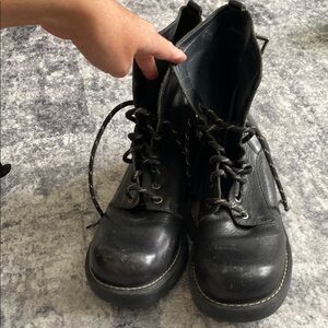 Nine West Black Leather Lace-Up Boots